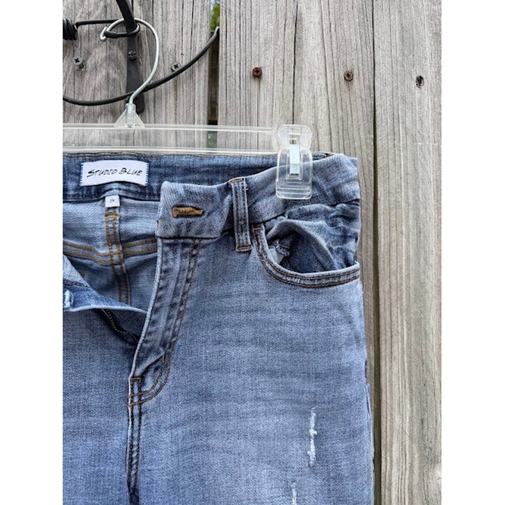 Indie Grunge Studio Blue Skinny Jeans 29 Blue Light Wash Distressed High Rise - Picture 4 of 7